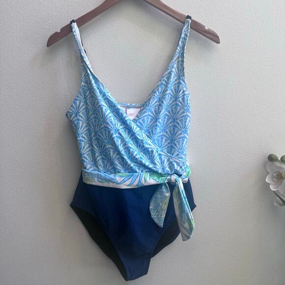 Stella Parker Women's One-Piece Swimsuit Blue White Size Large - Picture 1 of 6